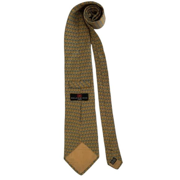 BALENCIAGA PARIS Yellow Geometric Tie 100% Silk Made In France 57"/ 4" EX COND - Picture 2 of 6